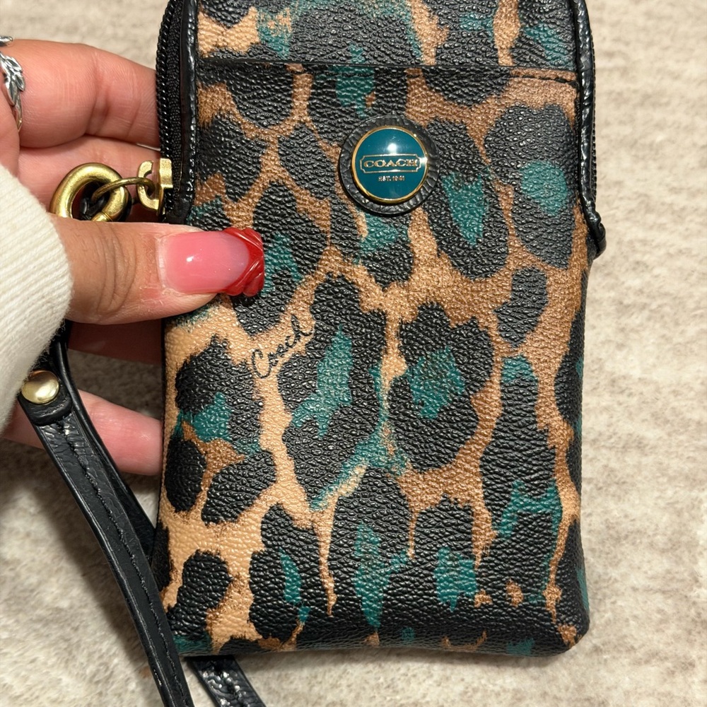 Coach Animal Print Wristlet with Black and Tan